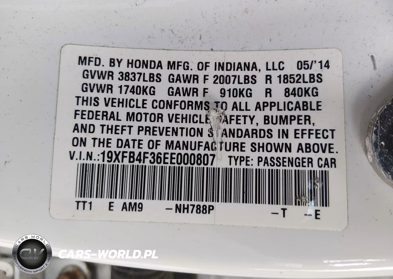 2014 Honda Civic Hybrid VIN:19XFB4F36EE000807 - 9