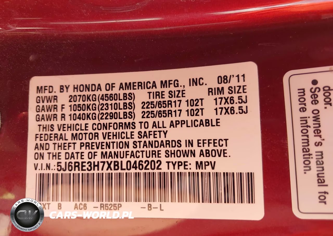2011 Honda Cr-V Ex-L VIN:5J6RE3H7XBL046202 - 9
