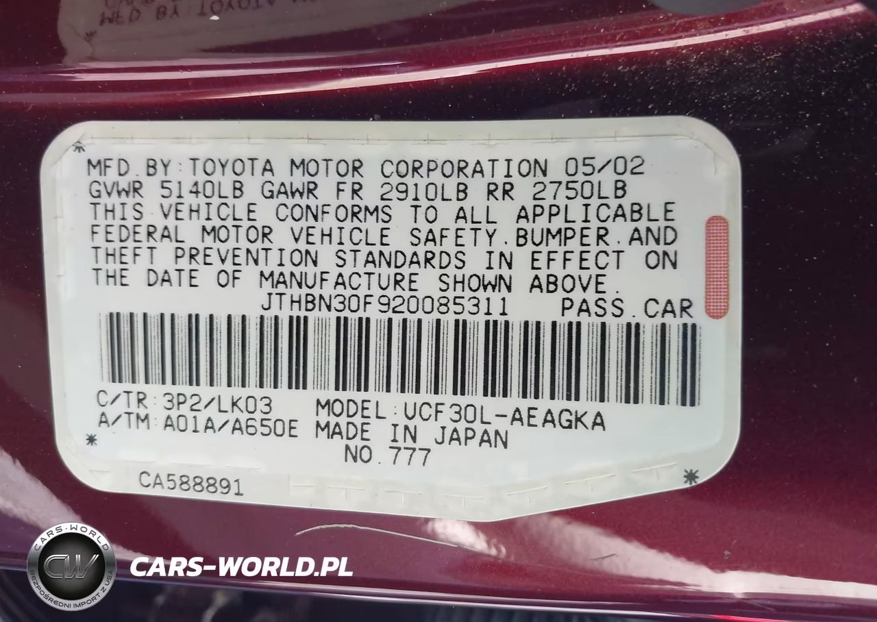 2002 Lexus Ls 430 VIN:JTHBN30F920085311 - 9