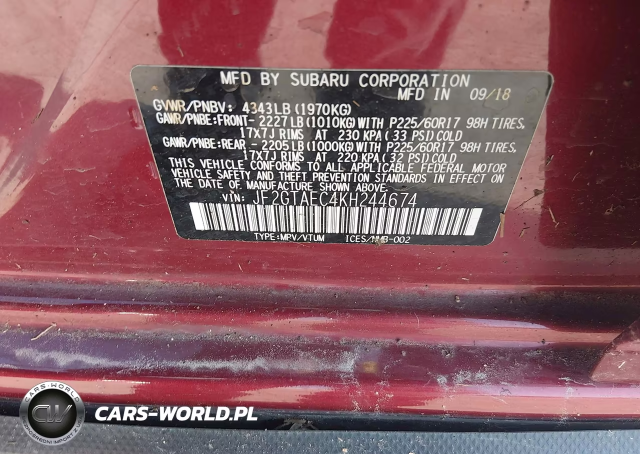 2019 Subaru Crosstrek 2.0I Premium VIN:JF2GTAEC4KH244674 - 9