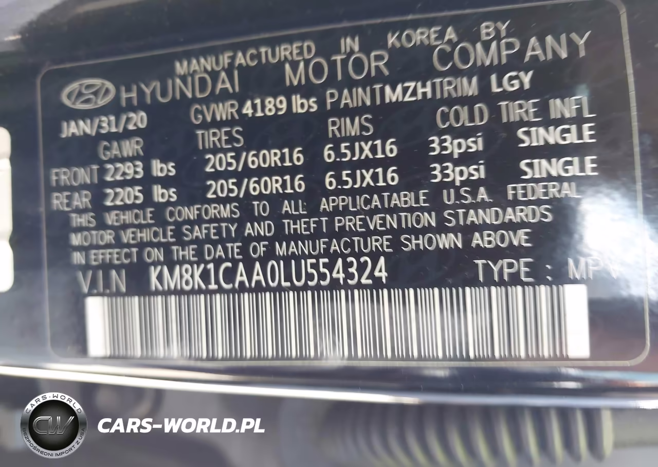 2020 Hyundai Kona Se VIN:KM8K1CAA0LU554324 - 9
