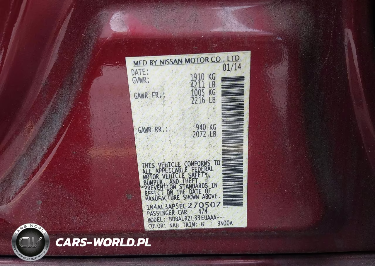 2014 Nissan Altima 2.5-2.5 S-2.5 Sl-2.5 Sv VIN:1N4AL3AP5EC270507 - 9