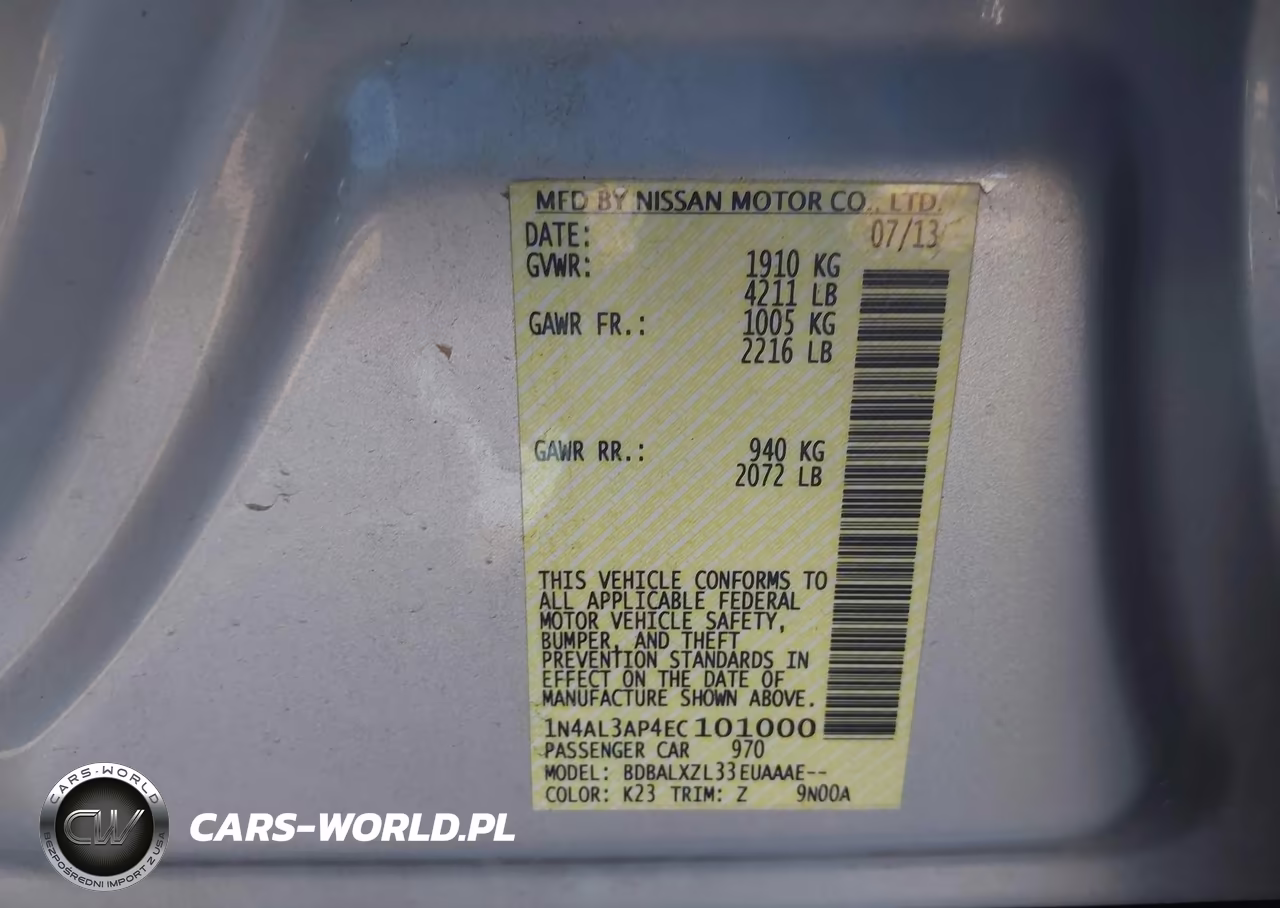2014 Nissan Altima 2.5 Sl VIN:1N4AL3AP4EC101000 - 9