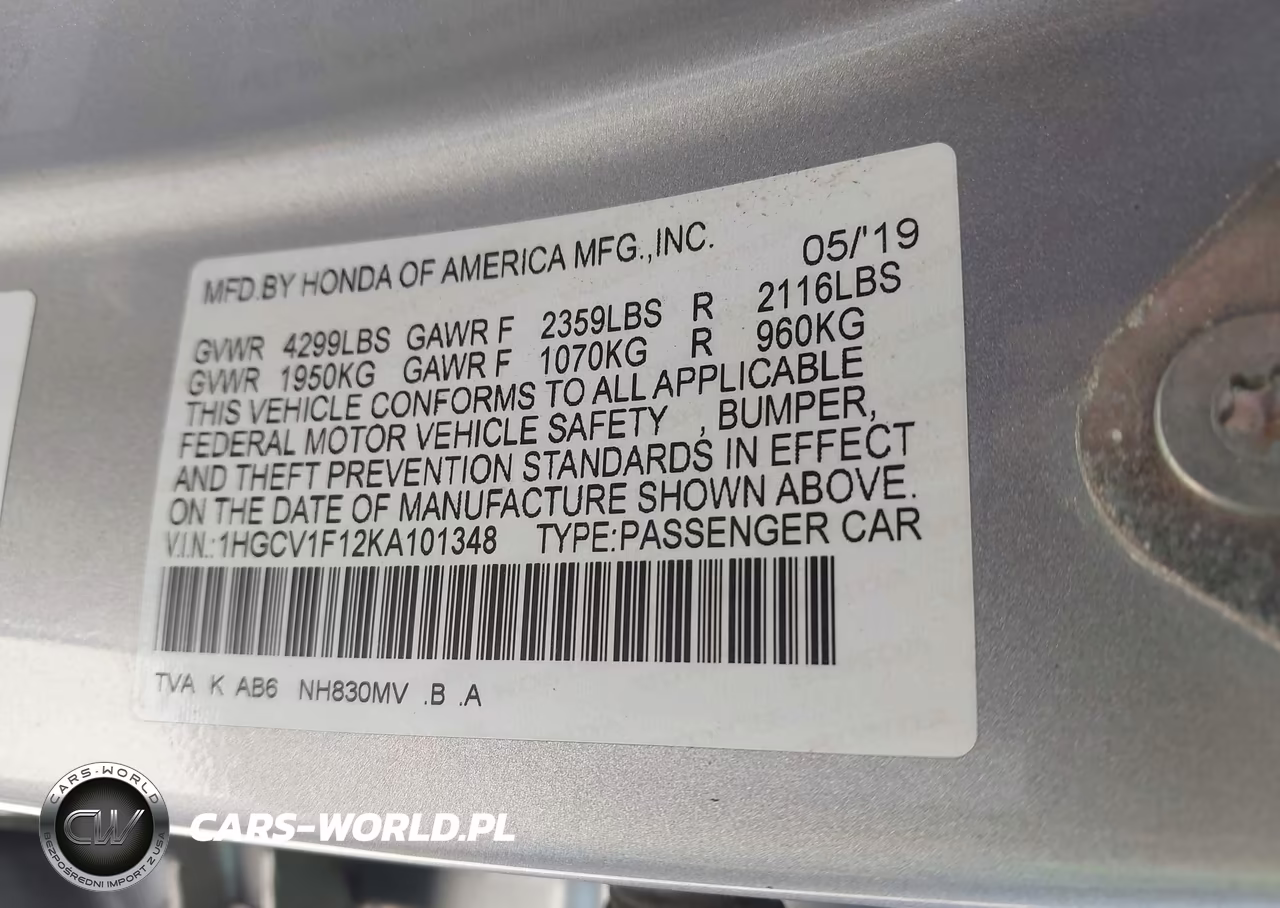 2019 Honda Accord Lx VIN:1HGCV1F12KA101348 - 9