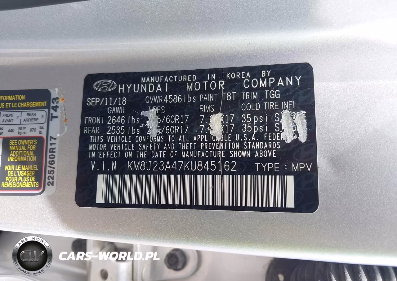 2019 Hyundai Tucson Se VIN:KM8J23A47KU845162 - 9
