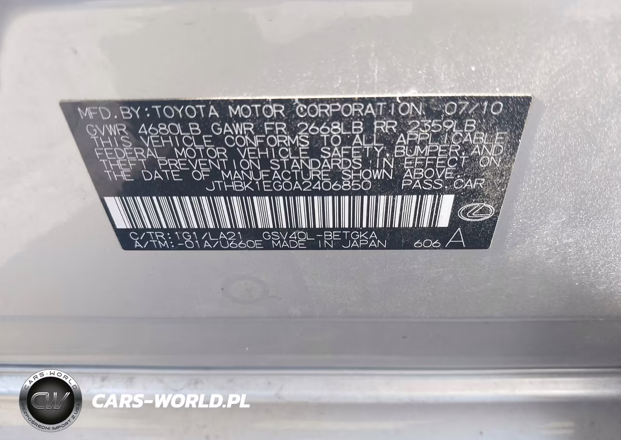 2010 Lexus Es 350 VIN:JTHBK1EG0A2406850 - 9