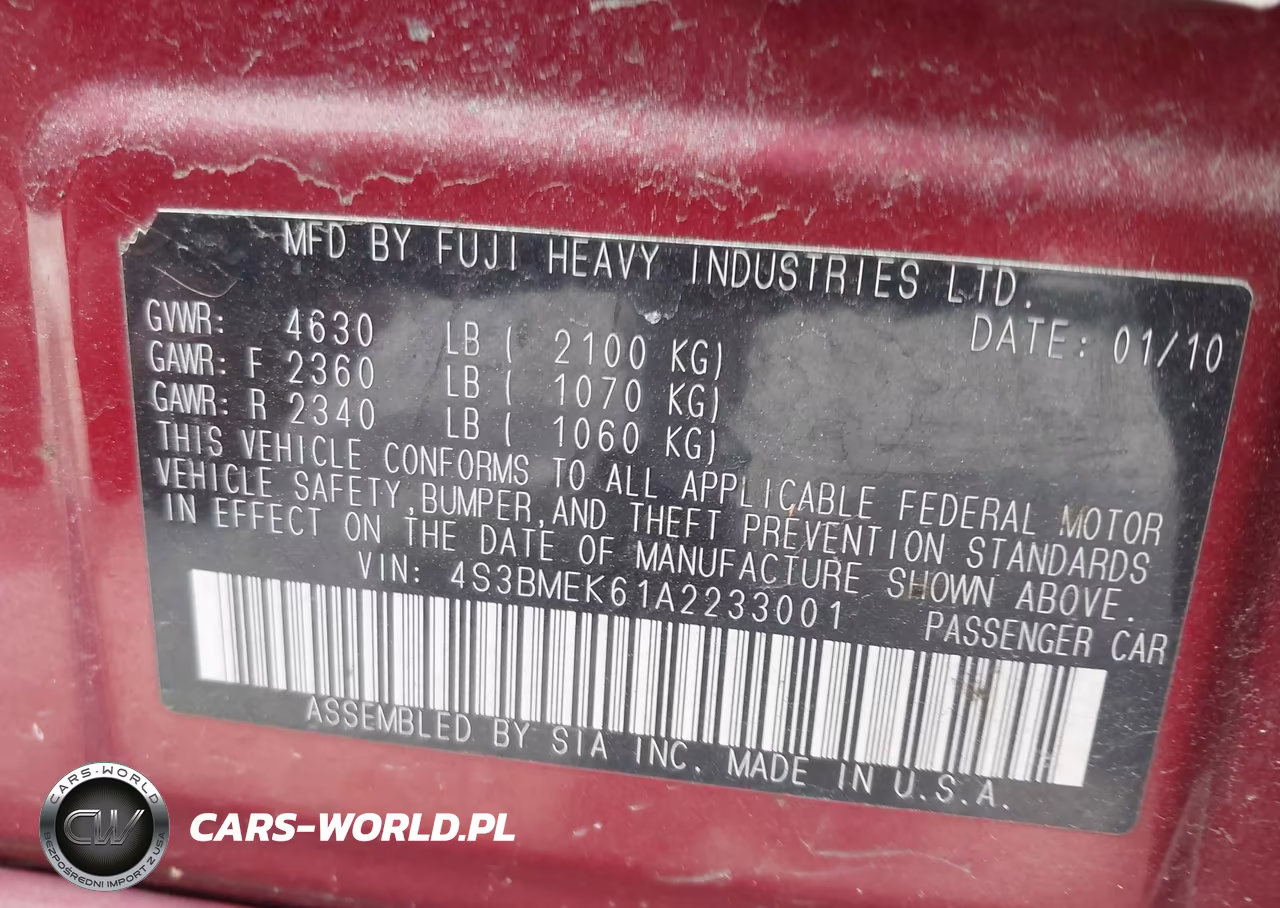 2010 Subaru Legacy 3.6R Limited VIN:4S3BMEK61A2233001 - 9