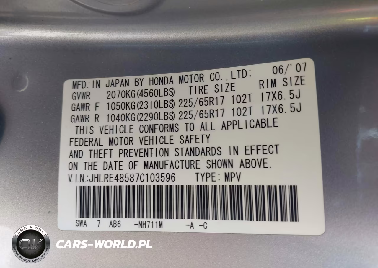 2007 Honda Cr-V Ex VIN:JHLRE48587C103596 - 9