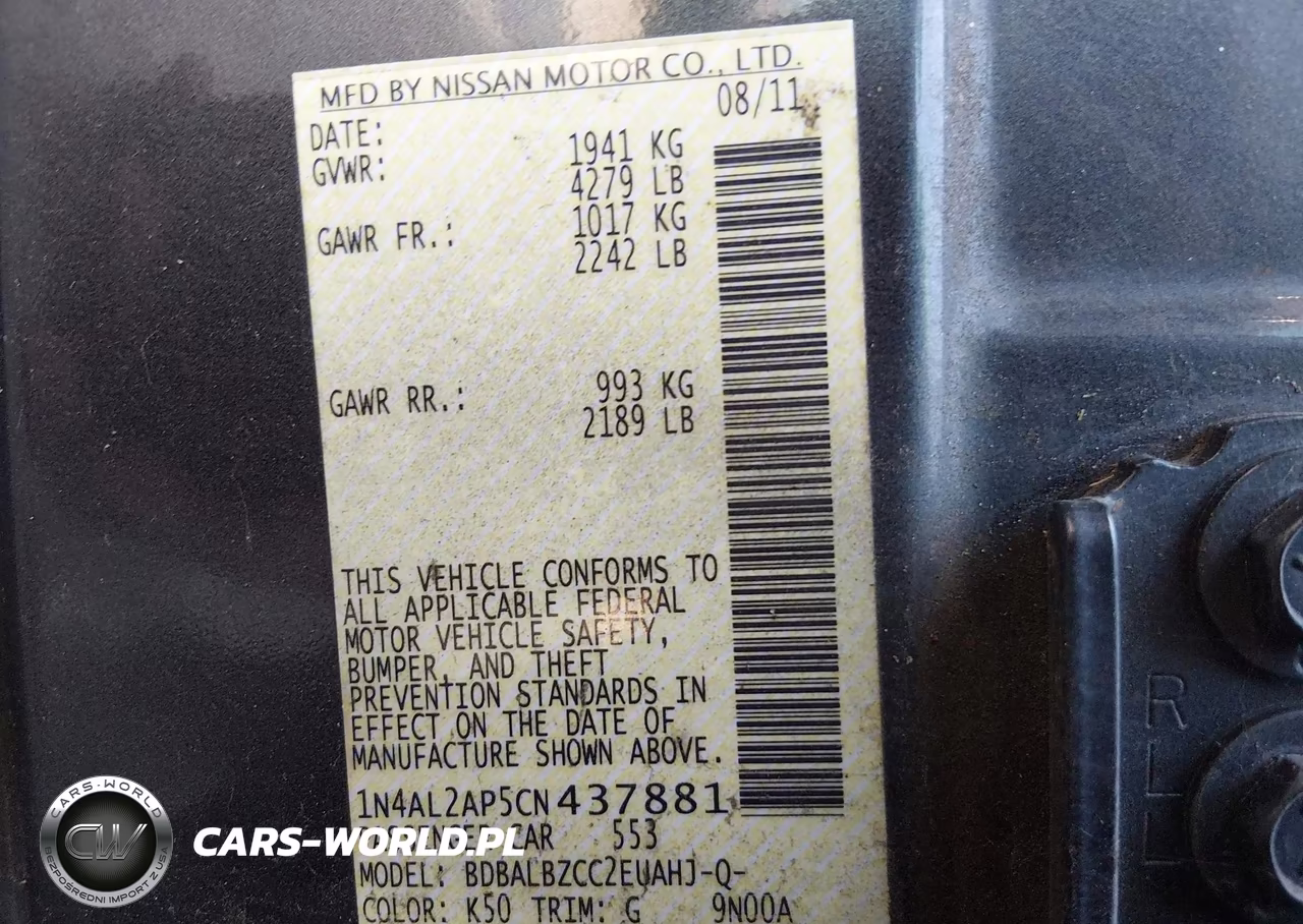 2012 Nissan Altima 2.5 S VIN:1N4AL2AP5CN437881 - 9