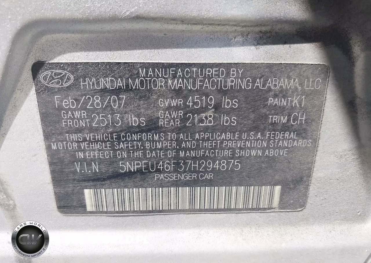 2007 Hyundai Sonata Limited-Limited W-Xm-Se-Se W-Xm VIN:5NPEU46F37H294875 - 9