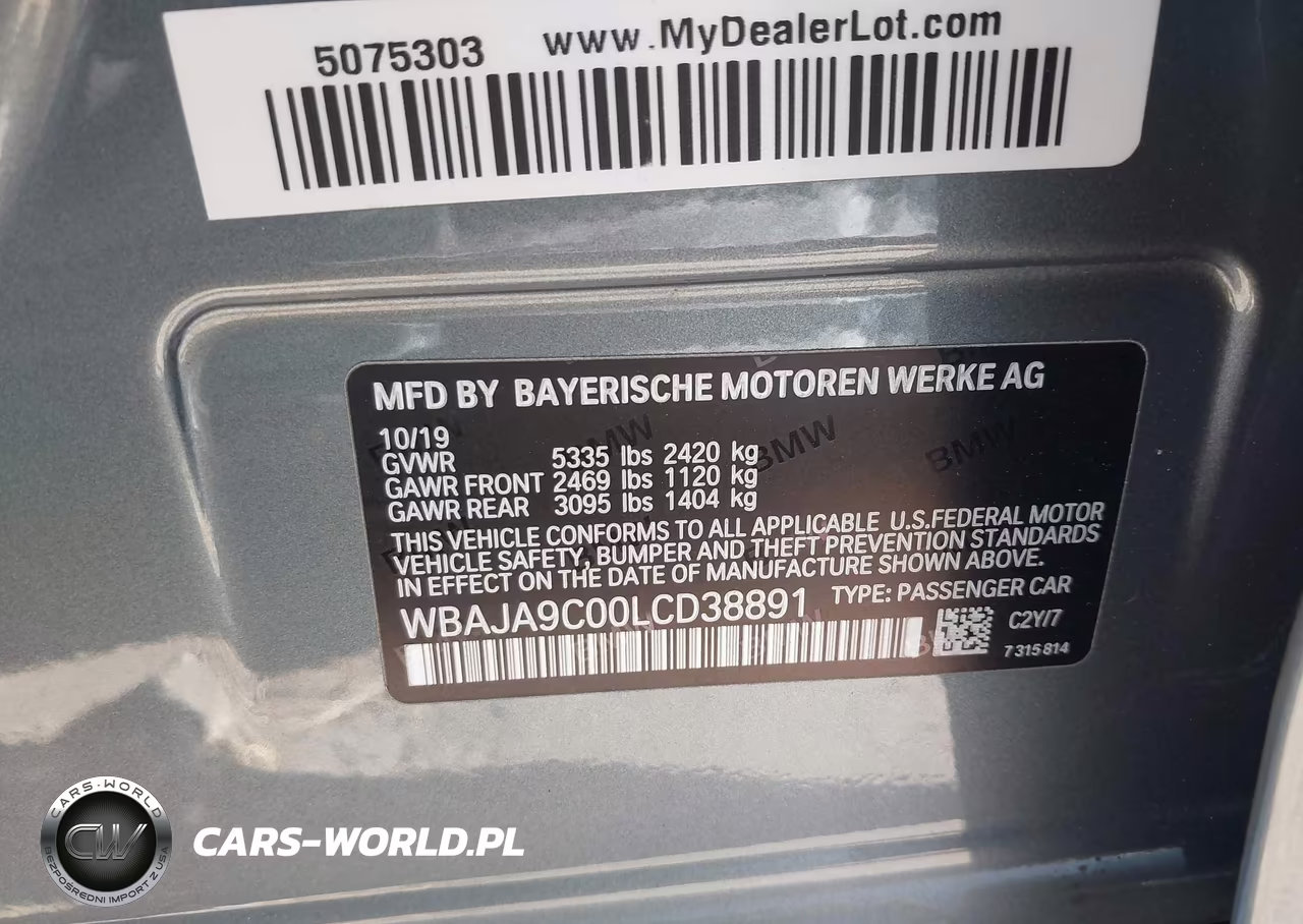 2020 BMW 5 Series 530E Iperformance VIN:WBAJA9C00LCD38891 - 9