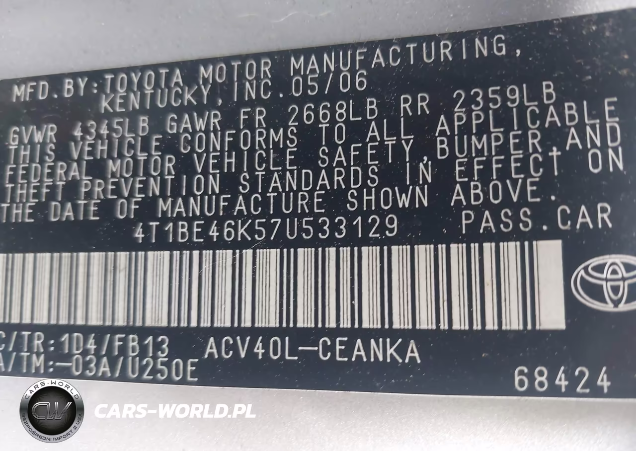 2007 Toyota Camry Le VIN:4T1BE46K57U533129 - 9