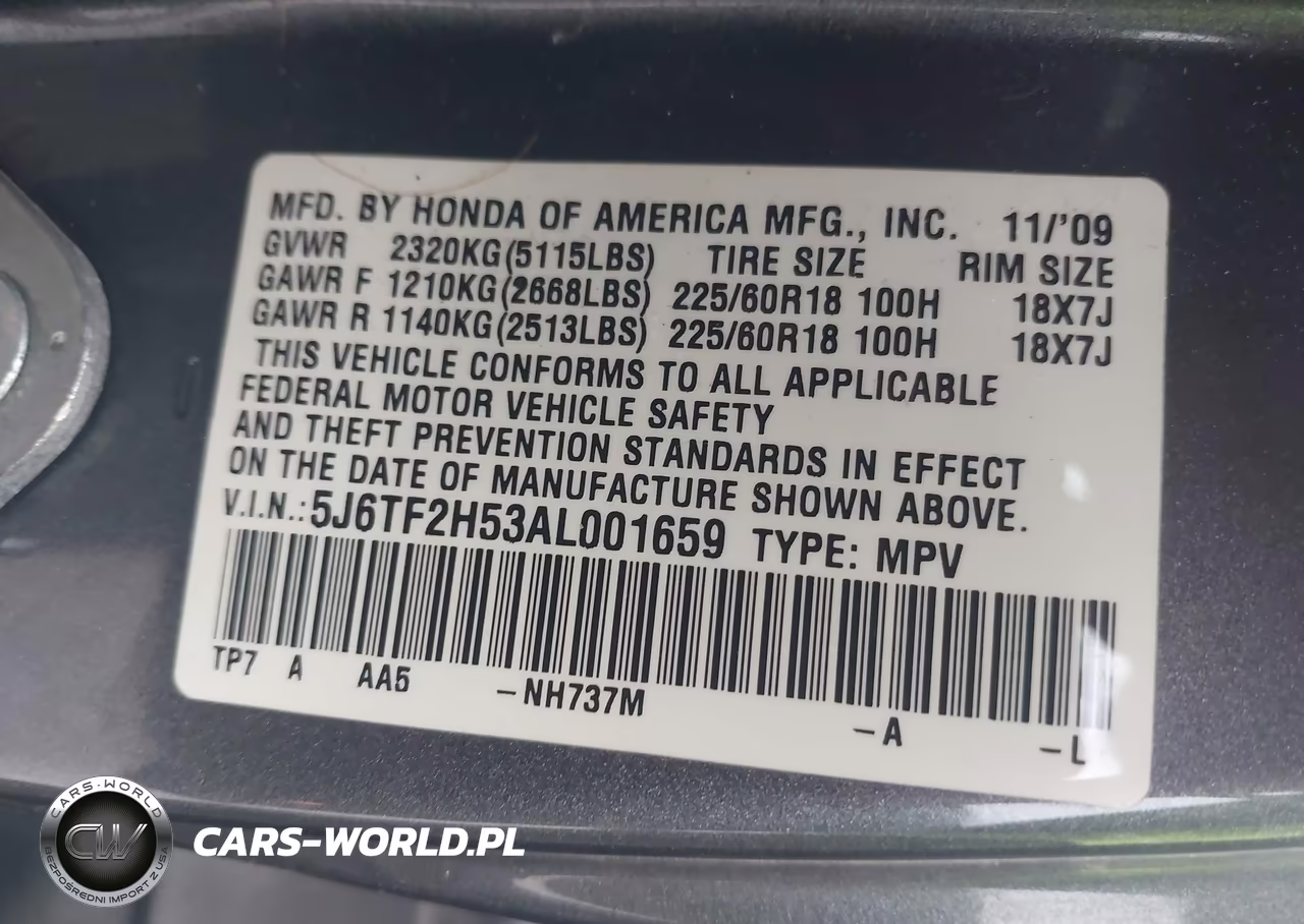 2010 Honda Accord Crosstour Ex-L VIN:5J6TF2H53AL001659 - 9
