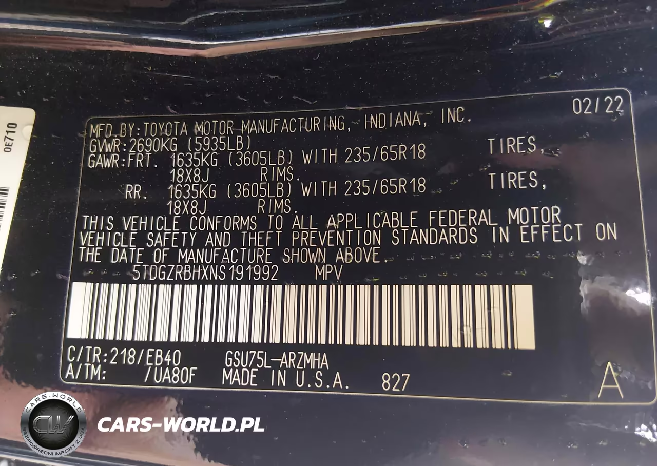 2022 Toyota Highlander Xle VIN:5TDGZRBHXNS191992 - 9