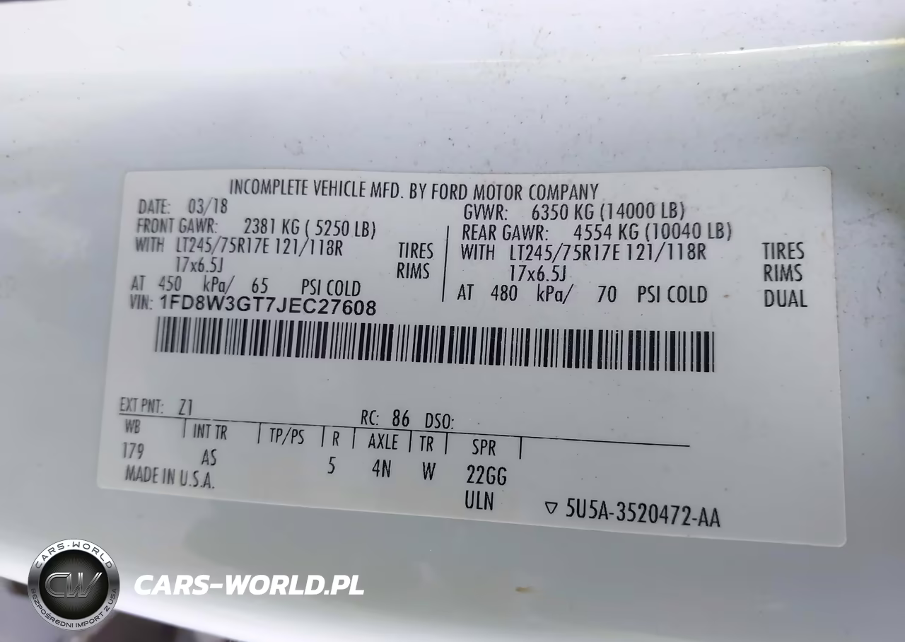 2018 Ford F-350 Chassis Xl VIN:1FD8W3GT7JEC27608 - 8