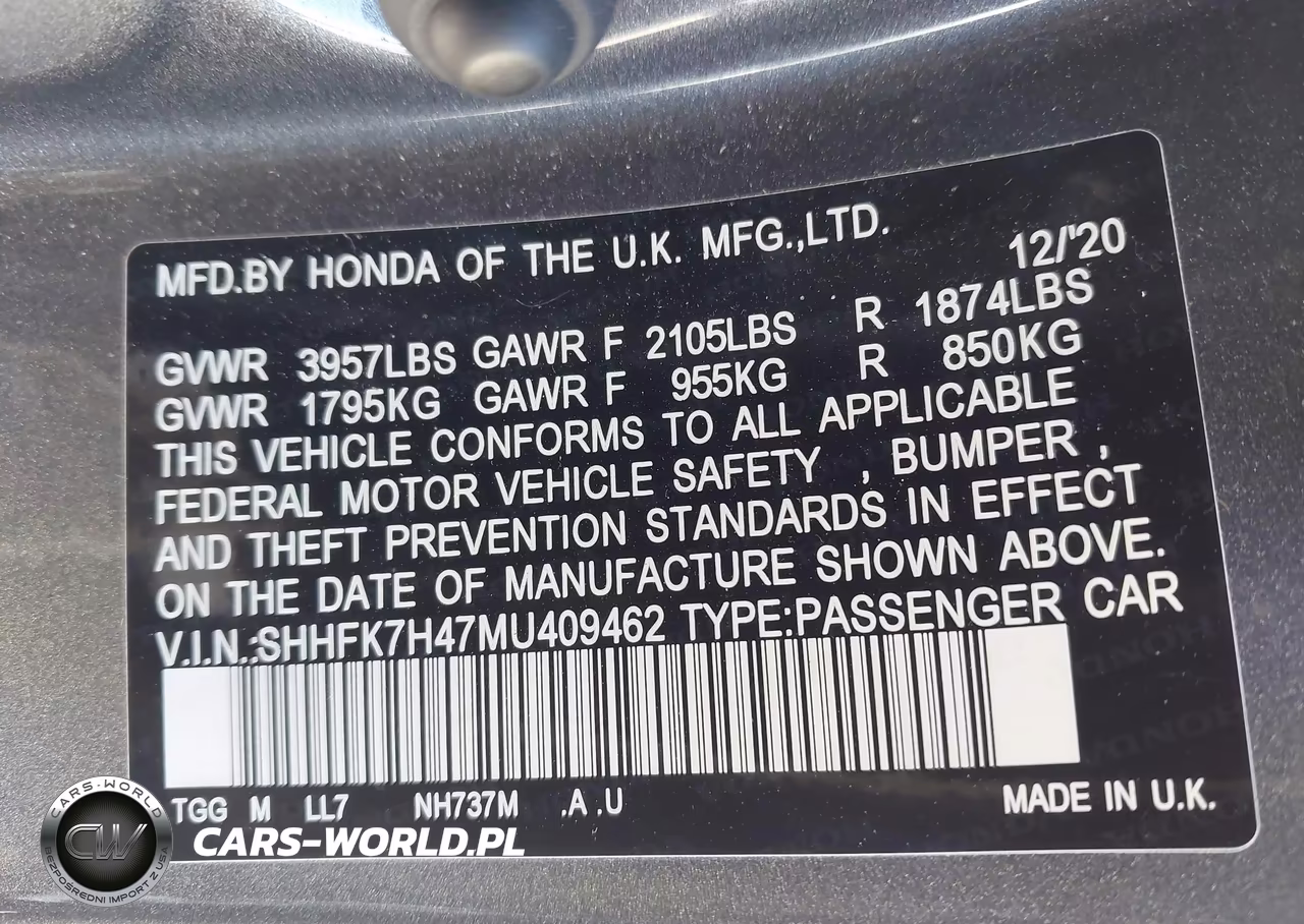 2021 Honda Civic Sport VIN:SHHFK7H47MU409462 - 9