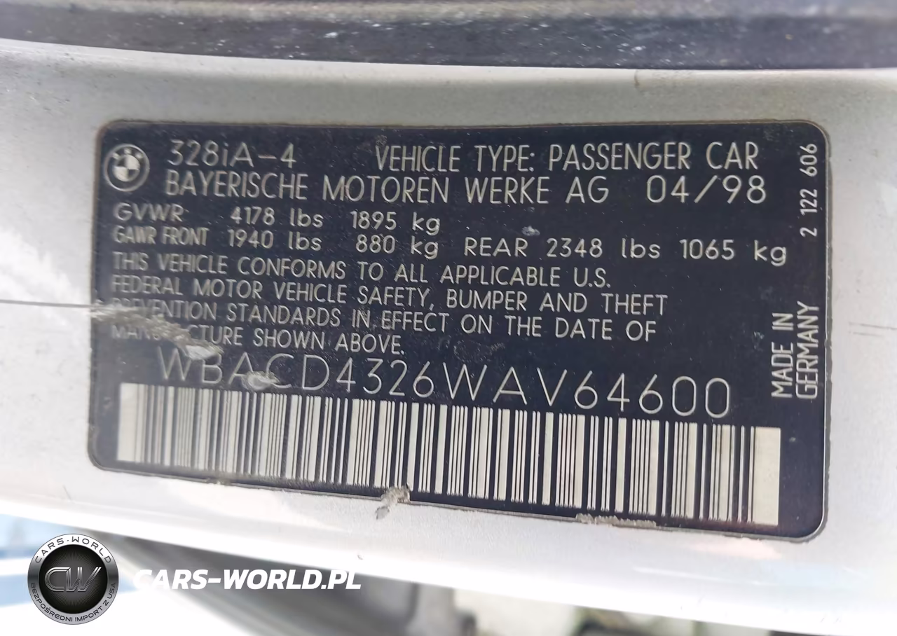 1998 BMW 328I VIN:WBACD4326WAV64600 - 9