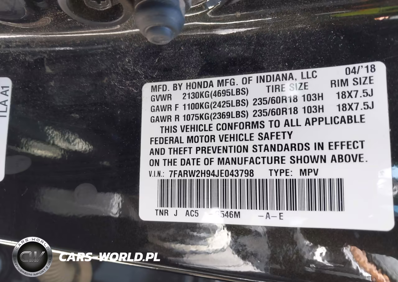 2018 Honda Cr-V Touring VIN:7FARW2H94JE043798 - 9
