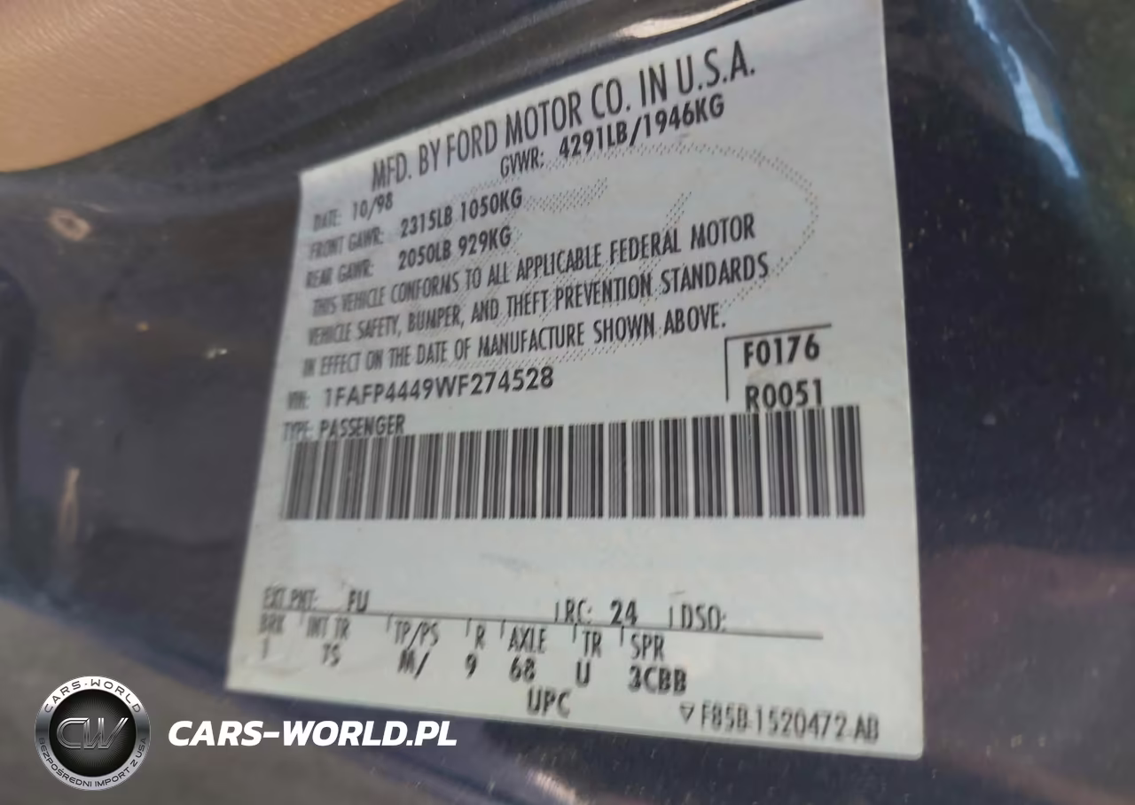 1998 Ford Mustang VIN:1FAFP4449WF274528 - 9