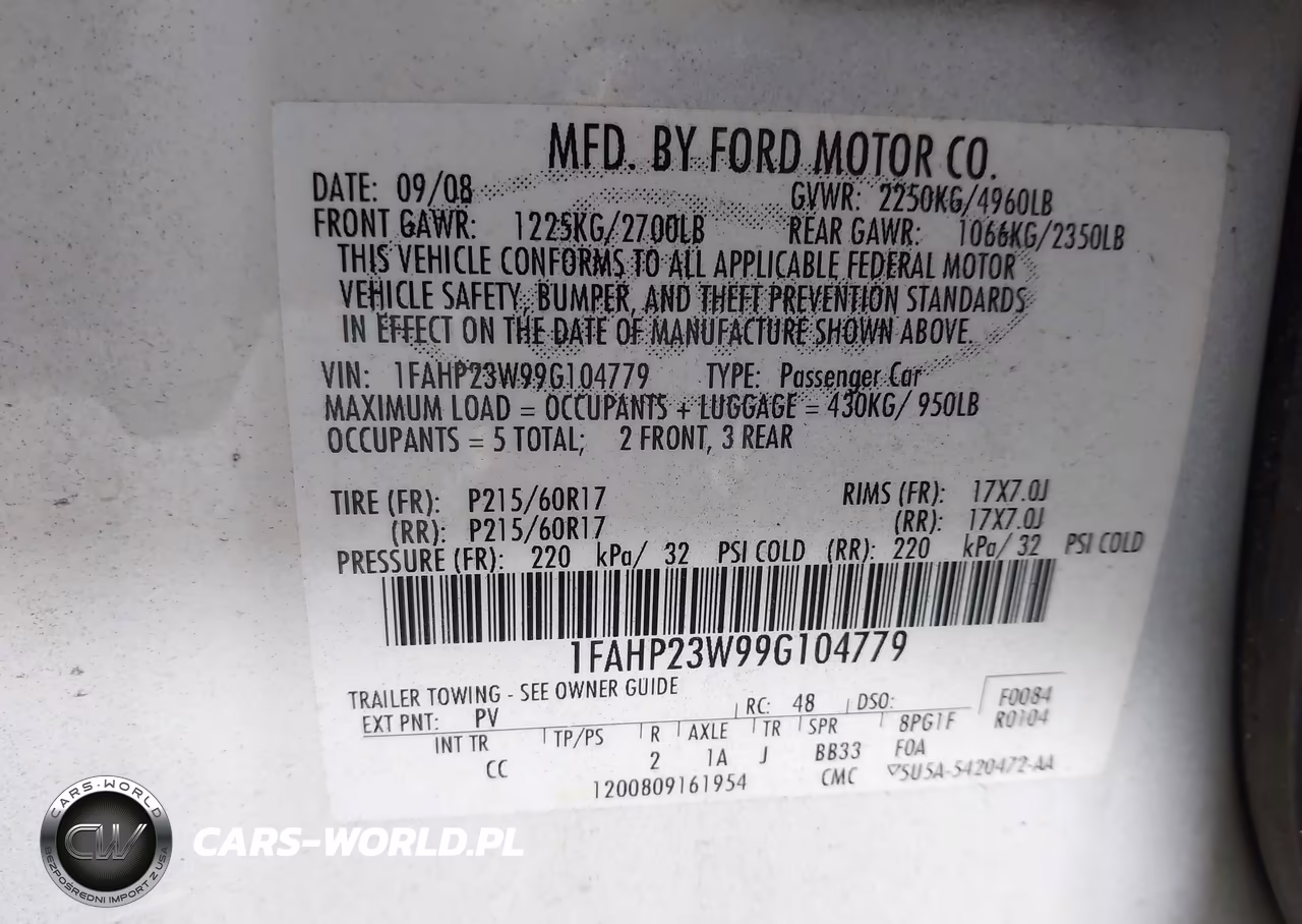 2009 Ford Taurus Se VIN:1FAHP23W99G104779 - 9