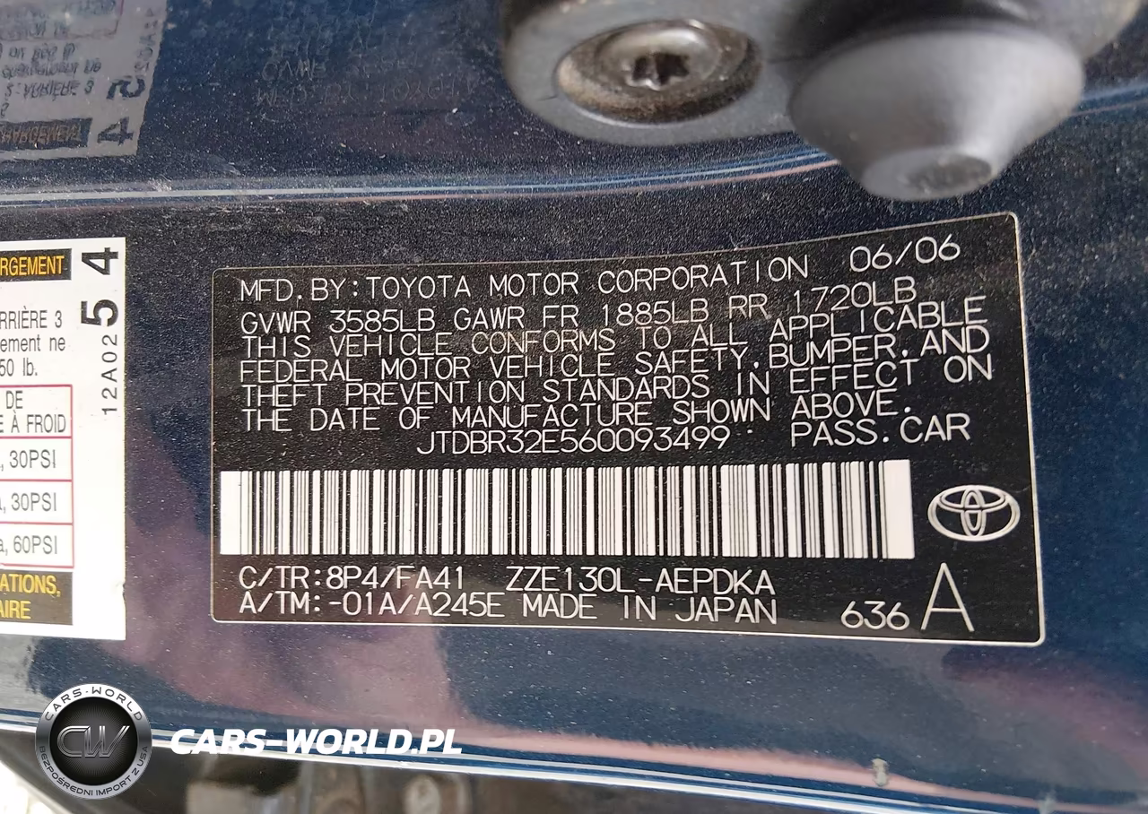2006 Toyota Corolla Ce VIN:JTDBR32E560093499 - 9