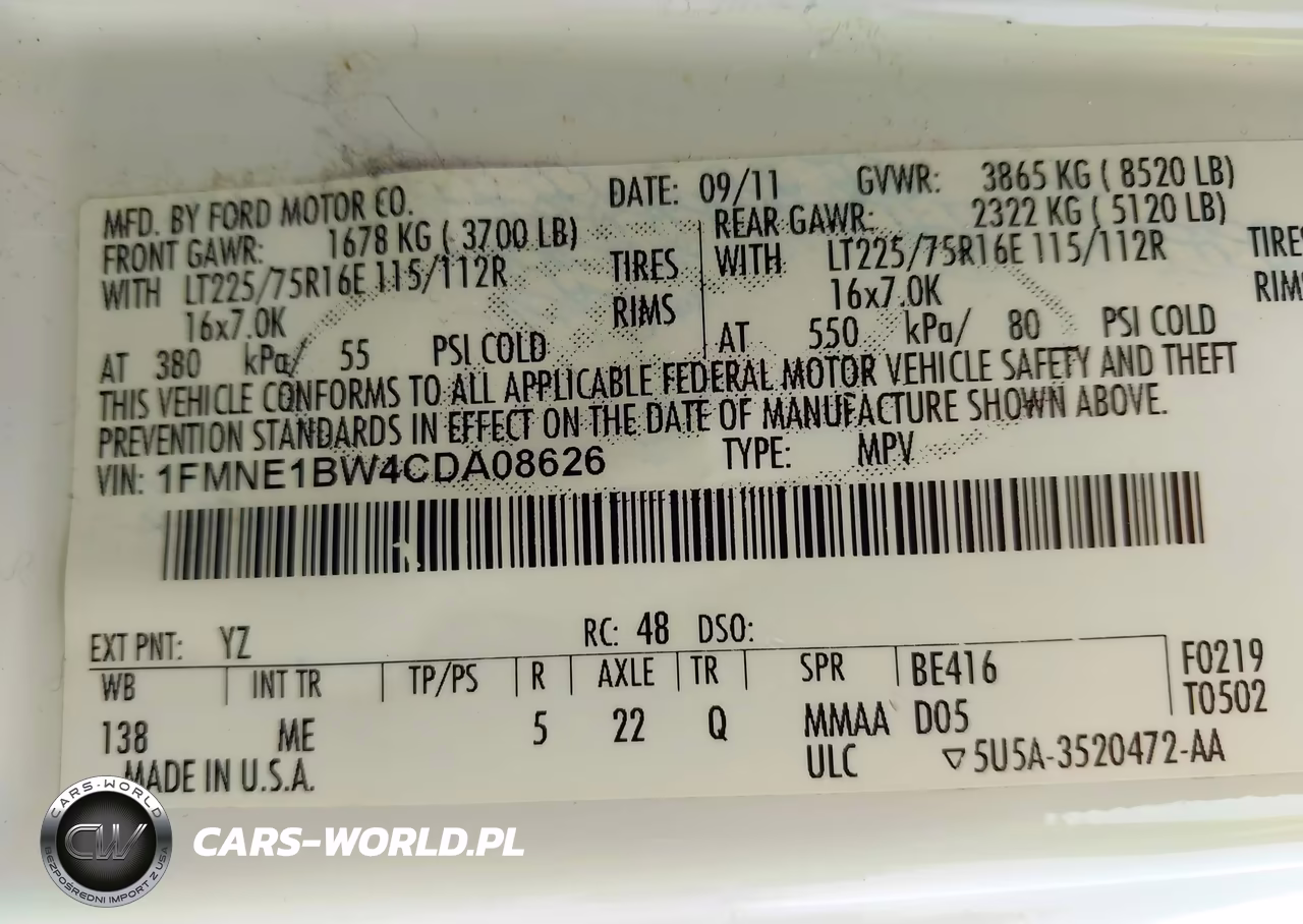 2012 Ford E-150 Xlt VIN:1FMNE1BW4CDA08626 - 9