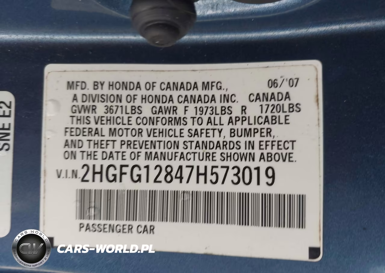 2007 Honda Civic Ex VIN:2HGFG12847H573019 - 9