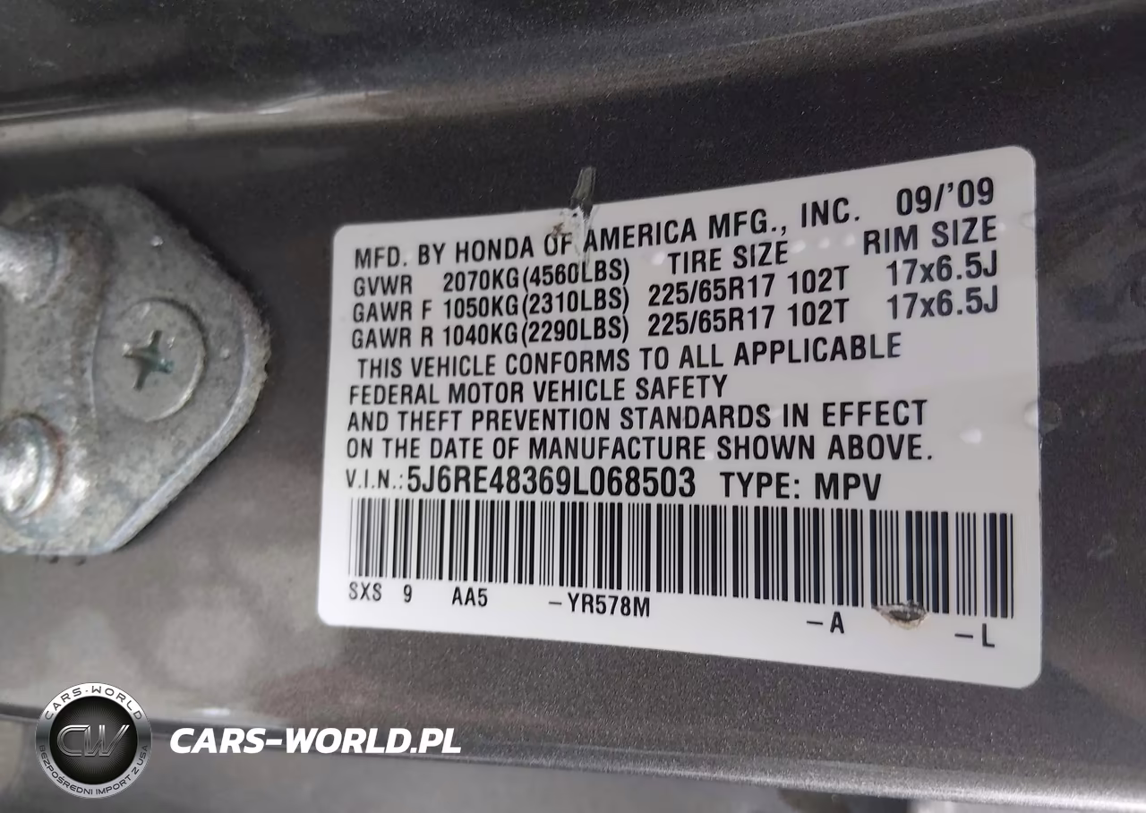 2009 Honda Cr-V Lx VIN:5J6RE48369L068503 - 9