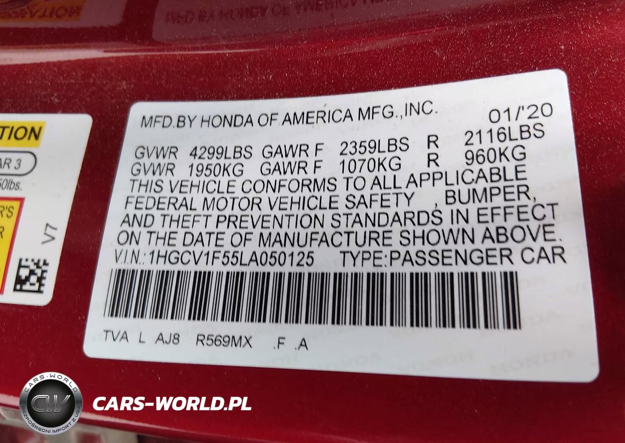 2020 Honda Accord Ex-L VIN:1HGCV1F55LA050125 - 9