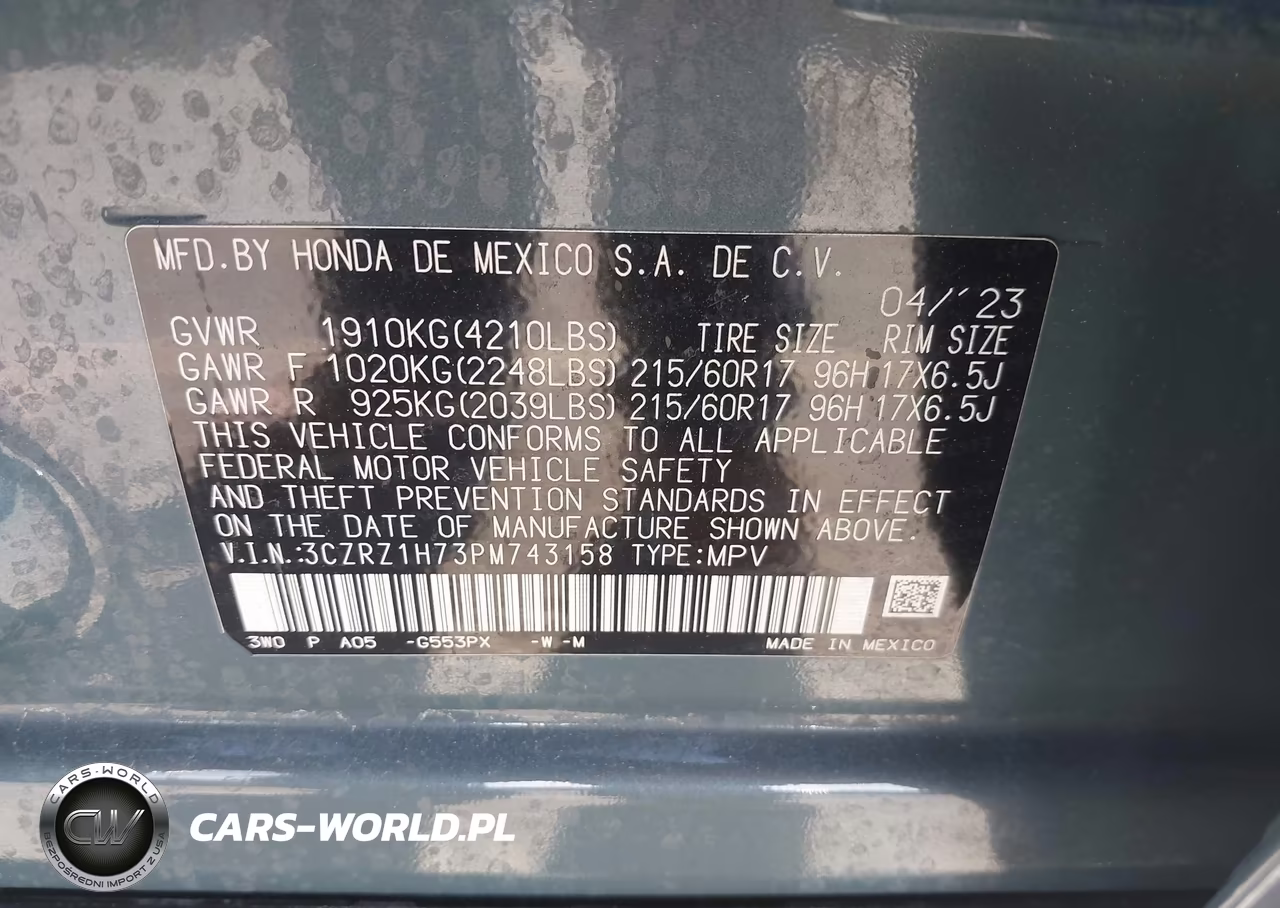 2023 Honda Hr-V 2Wd Ex-L VIN:3CZRZ1H73PM743158 - 9