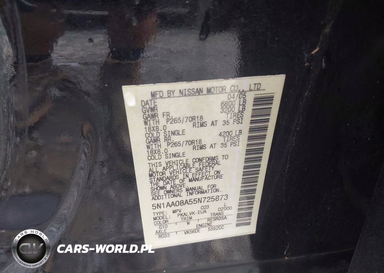 2005 Nissan Armada Le VIN:5N1AA08A55N725873 - 9