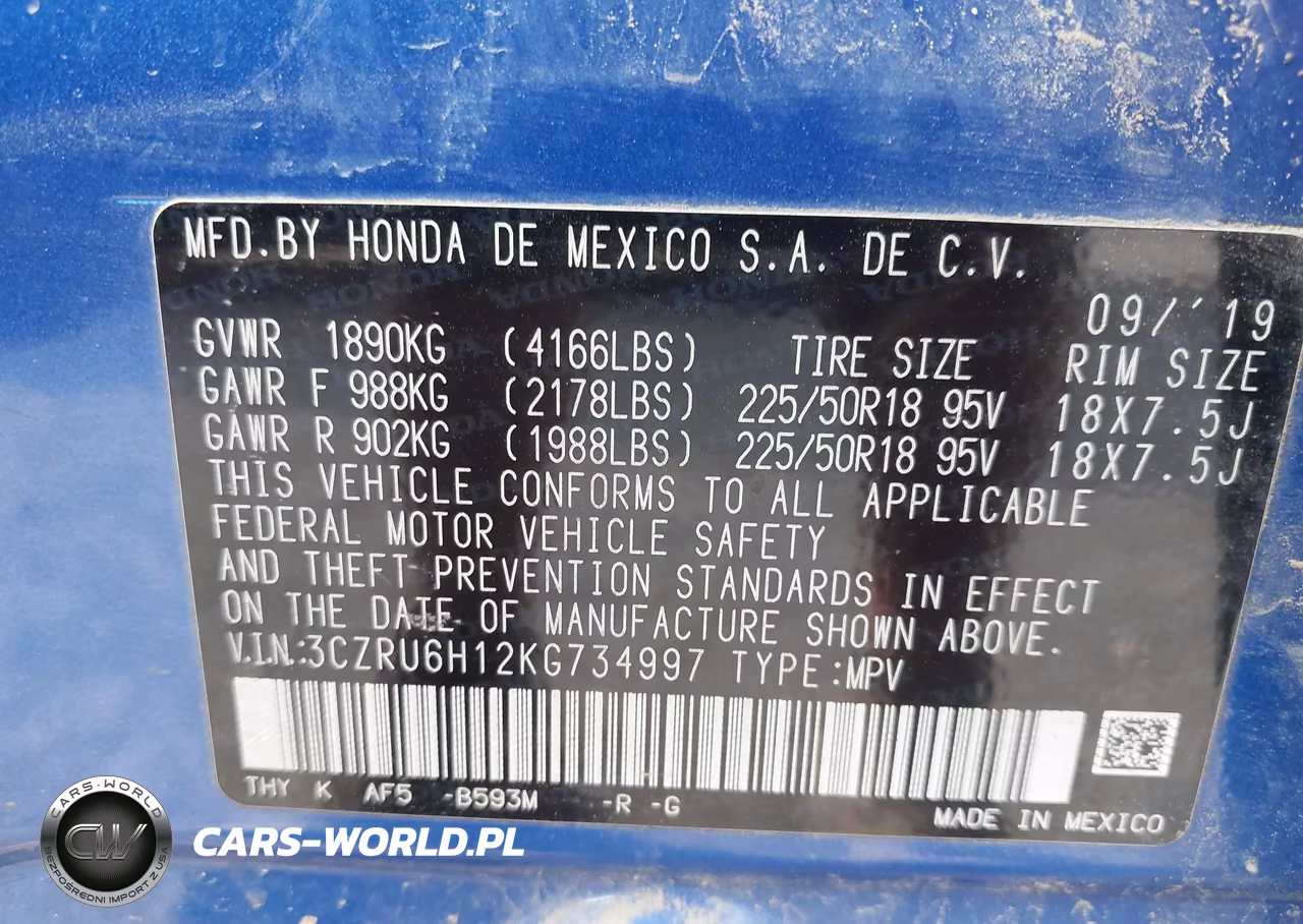 2019 Honda Hr-V Sport VIN:3CZRU6H12KG734997 - 9