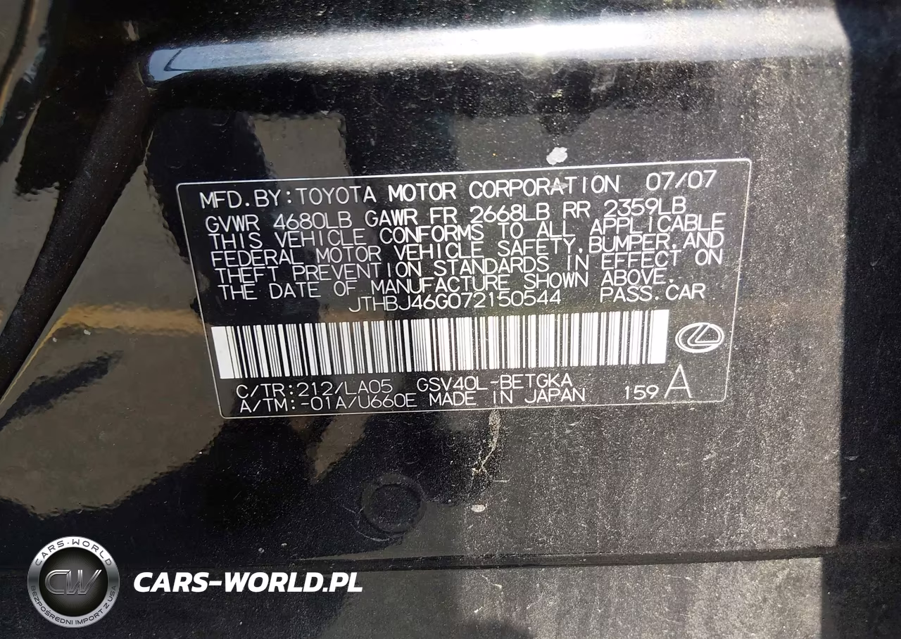 2007 Lexus Es 350 VIN:JTHBJ46G072150544 - 9