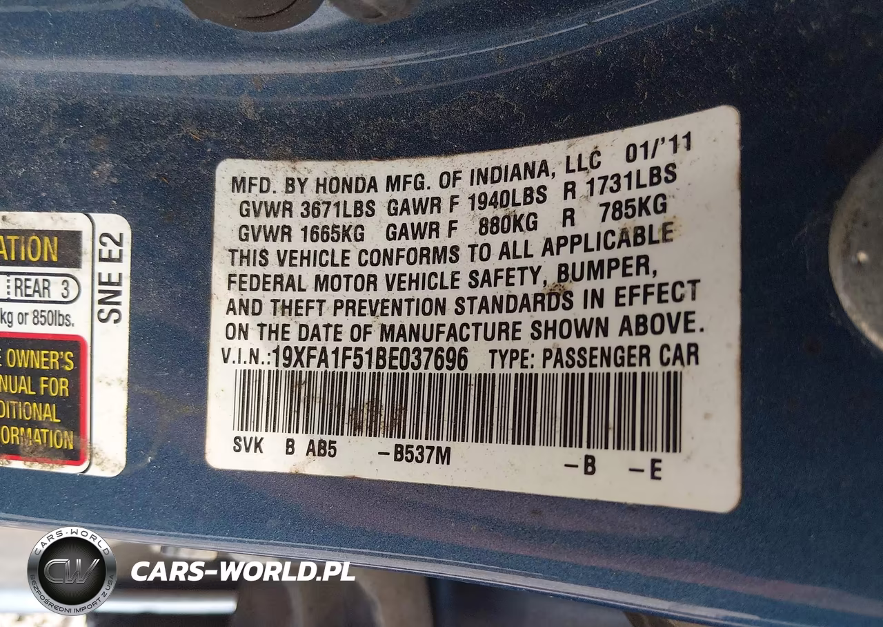 2011 Honda Civic Lx VIN:19XFA1F51BE037696 - 9