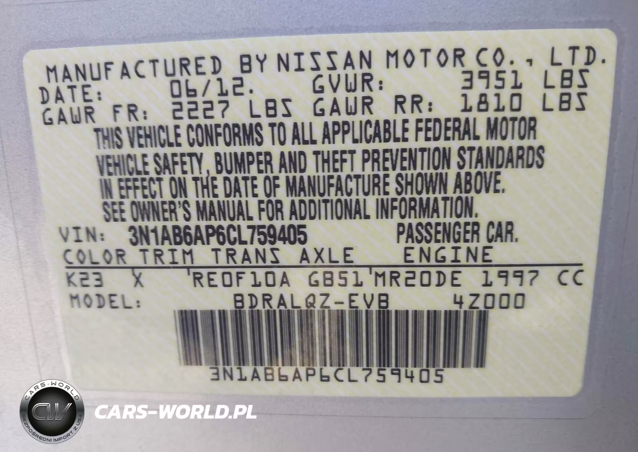 2012 Nissan Sentra 2.0 VIN:3N1AB6AP6CL759405 - 9