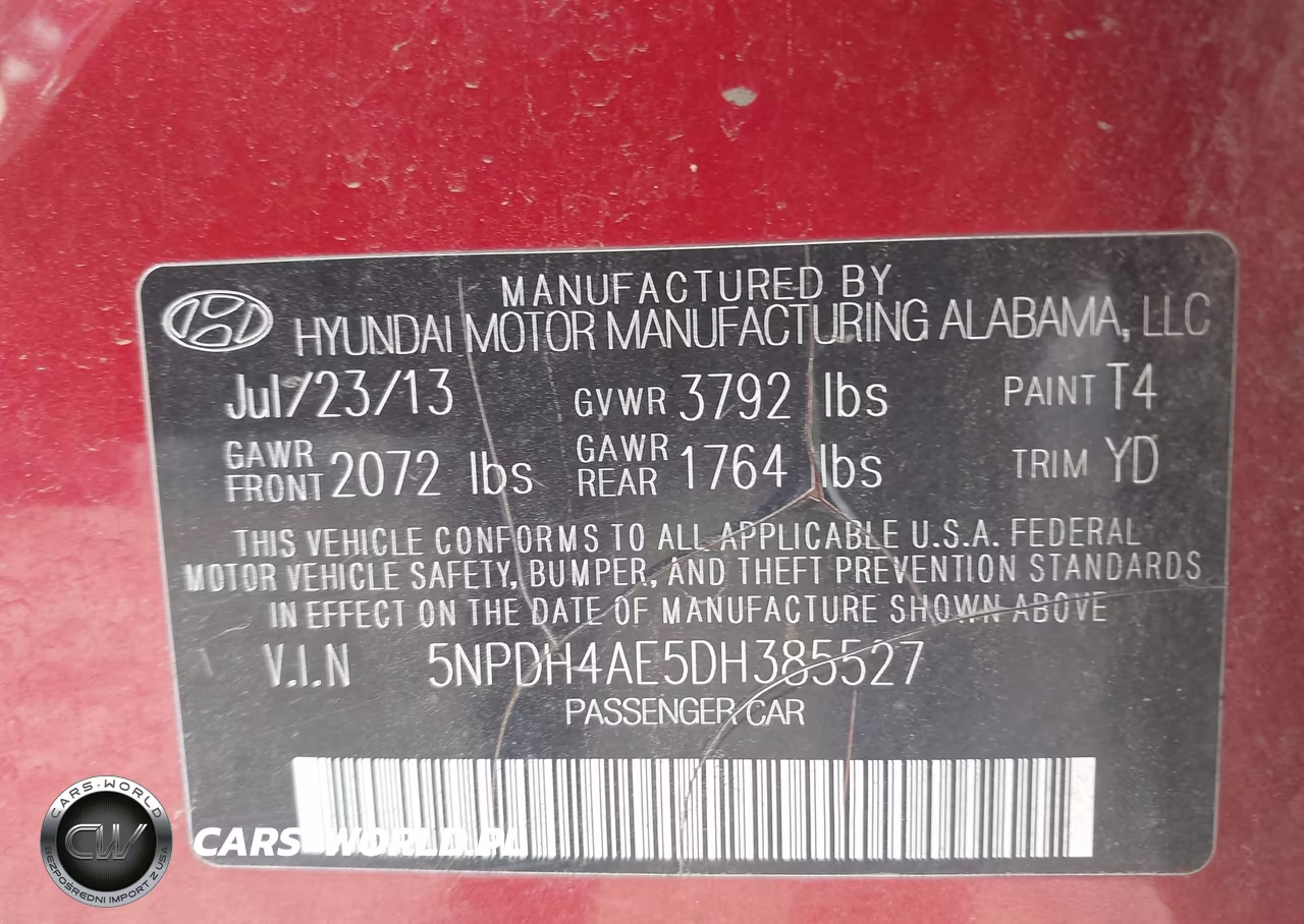 2013 Hyundai Elantra Gls VIN:5NPDH4AE5DH385527 - 9