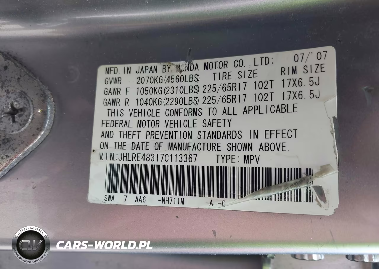 2007 Honda Cr-V Lx VIN:JHLRE48317C113367 - 9