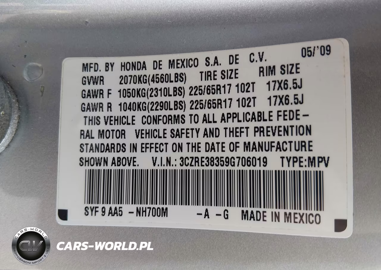 2009 Honda Cr-V Lx VIN:3CZRE38359G706019 - 9