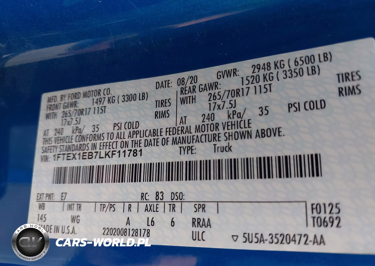 2020 Ford F-150 Xl VIN:1FTEX1EB7LKF11781 - 9