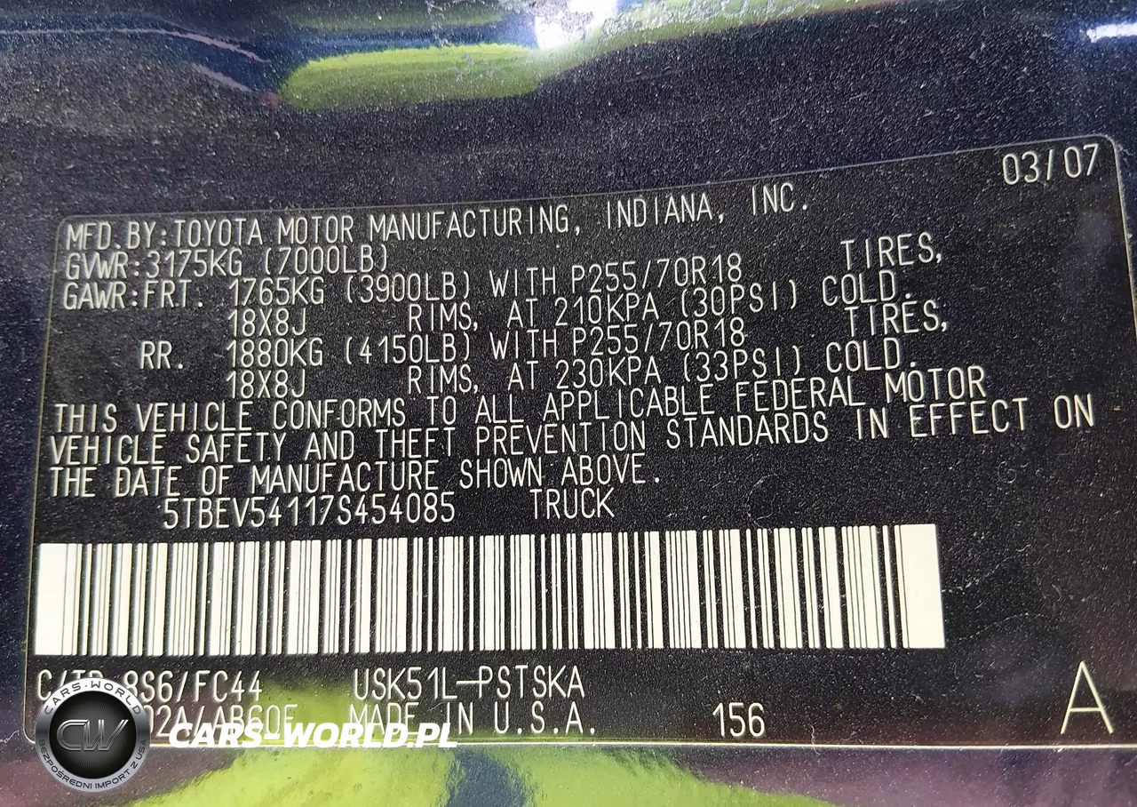 2007 Toyota Tundra Sr5 5.7L V8 VIN:5TBEV54117S454085 - 9