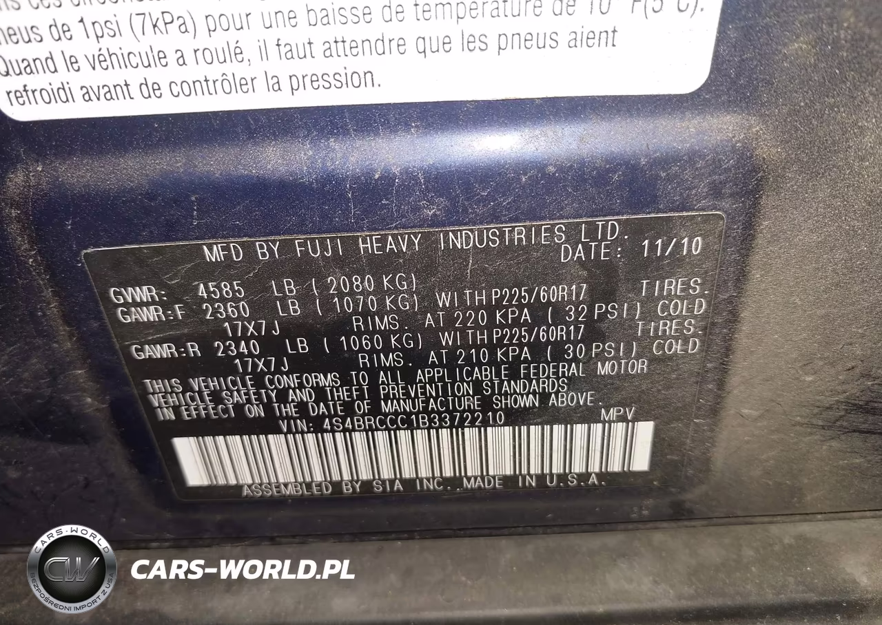2011 Subaru Outback 2.5I Premium VIN:4S4BRCCC1B3372210 - 9