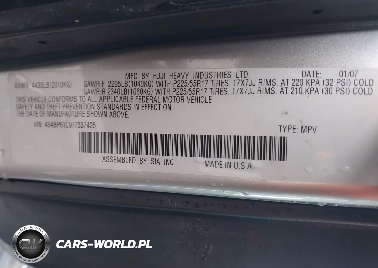 2007 Subaru Outback 2.5I VIN:4S4BP61C977337425 - 9