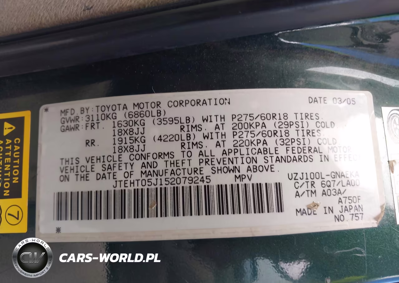2005 Toyota Land Cruiser V8 VIN:JTEHT05J152079245 - 9