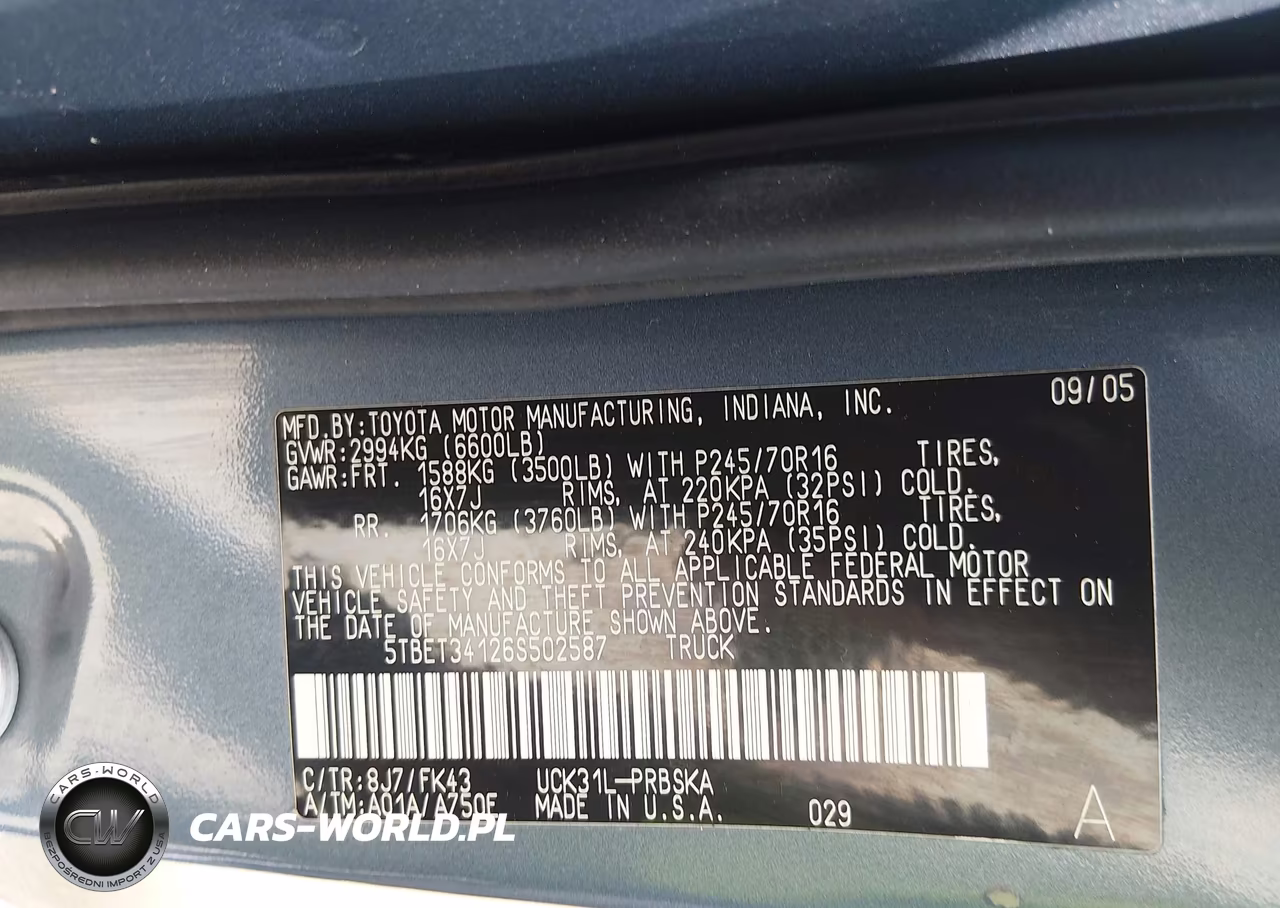 2006 Toyota Tundra Sr5 V8 VIN:5TBET34126S502587 - 9