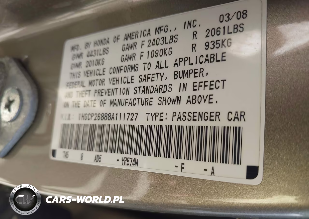 2008 Honda Accord 2.4 Ex-L VIN:1HGCP26888A111727 - 9