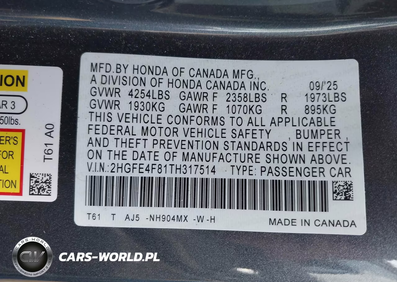 2026 Honda Civic Hybrid Sport-Sport Touring VIN:2HGFE4F81TH317514 - 9