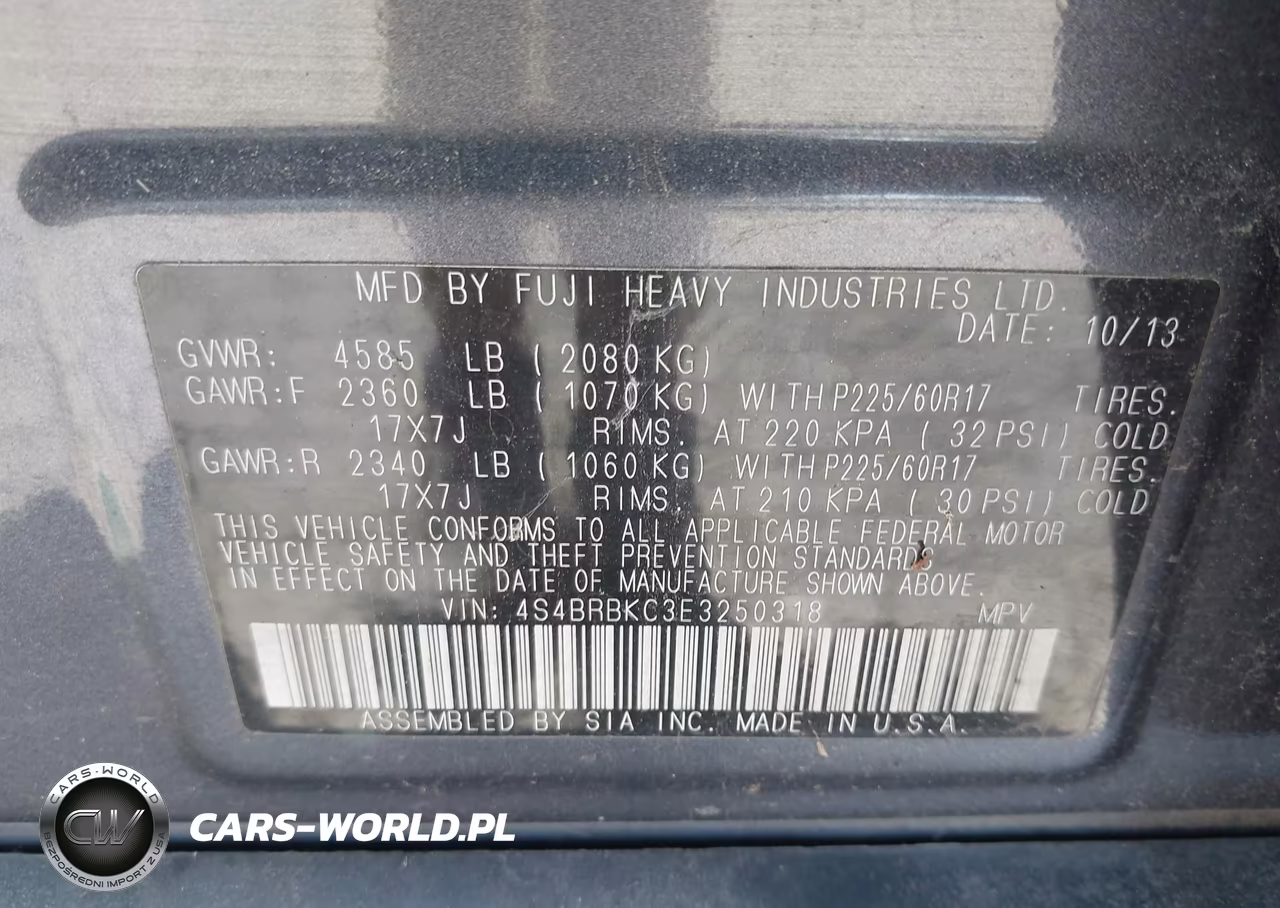 2014 Subaru Outback 2.5I Limited VIN:4S4BRBKC3E3250318 - 9
