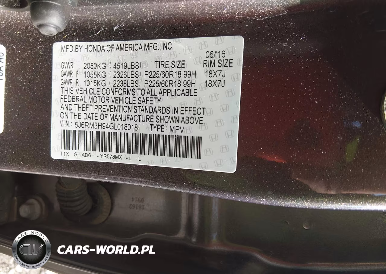 2016 Honda Cr-V Touring VIN:5J6RM3H94GL018018 - 9