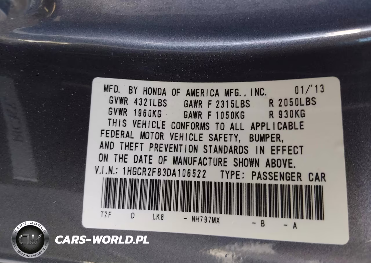 2013 Honda Accord Ex-L VIN:1HGCR2F83DA106522 - 9