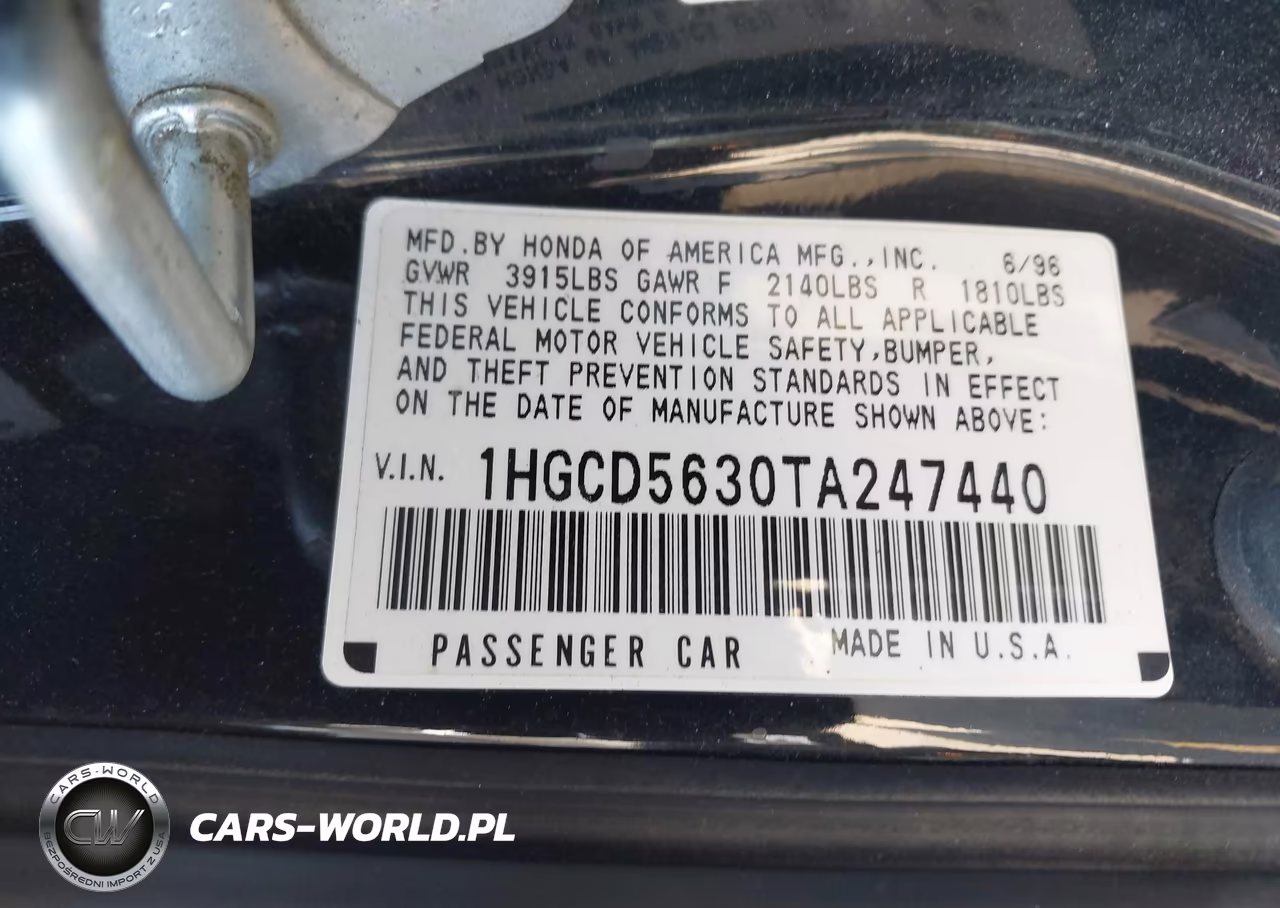 1996 Honda Accord Lx-Ex VIN:1HGCD5630TA247440 - 9